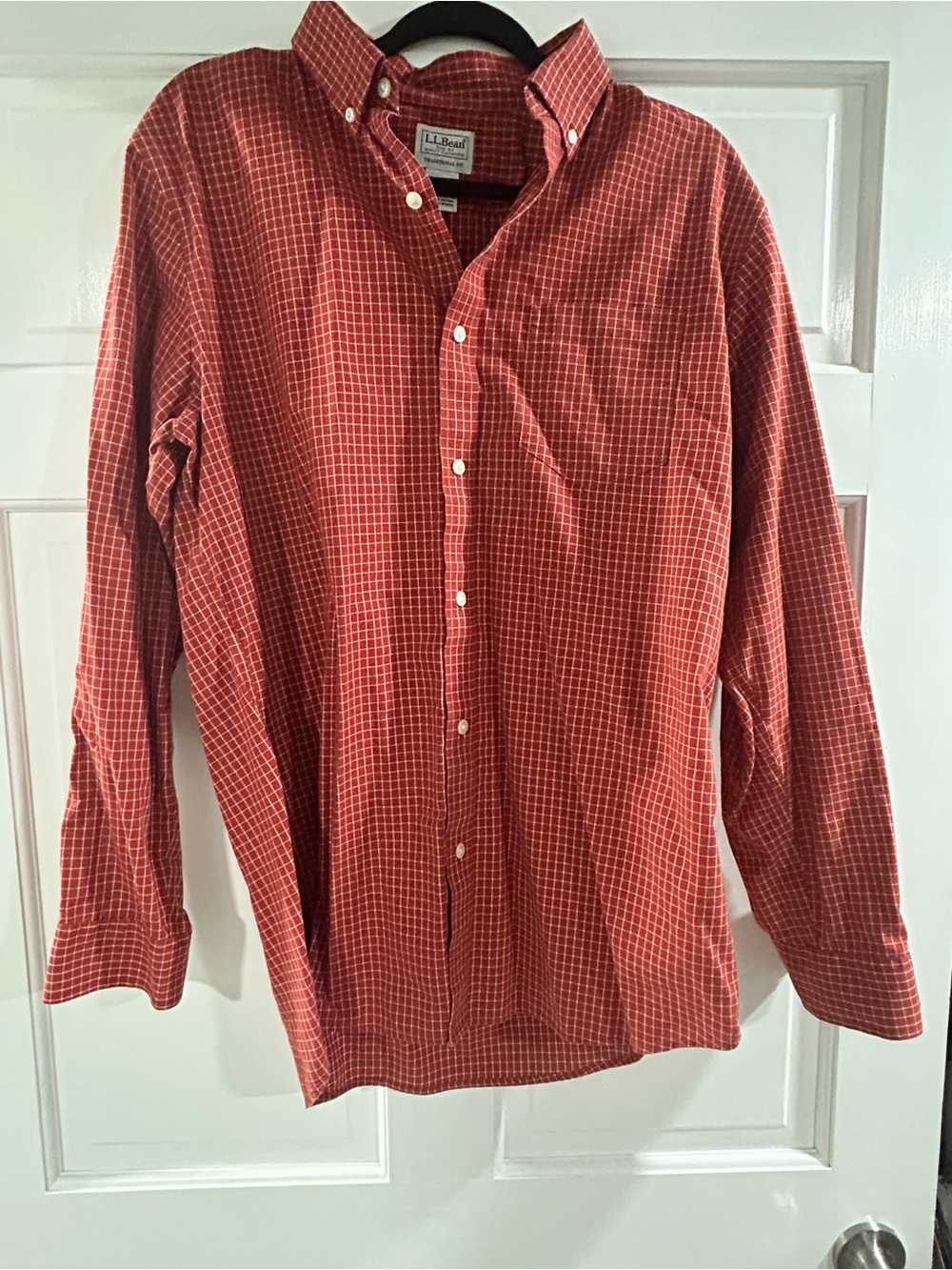L.L. Bean Men's Rust Red Windowpane Button-Down Shirt